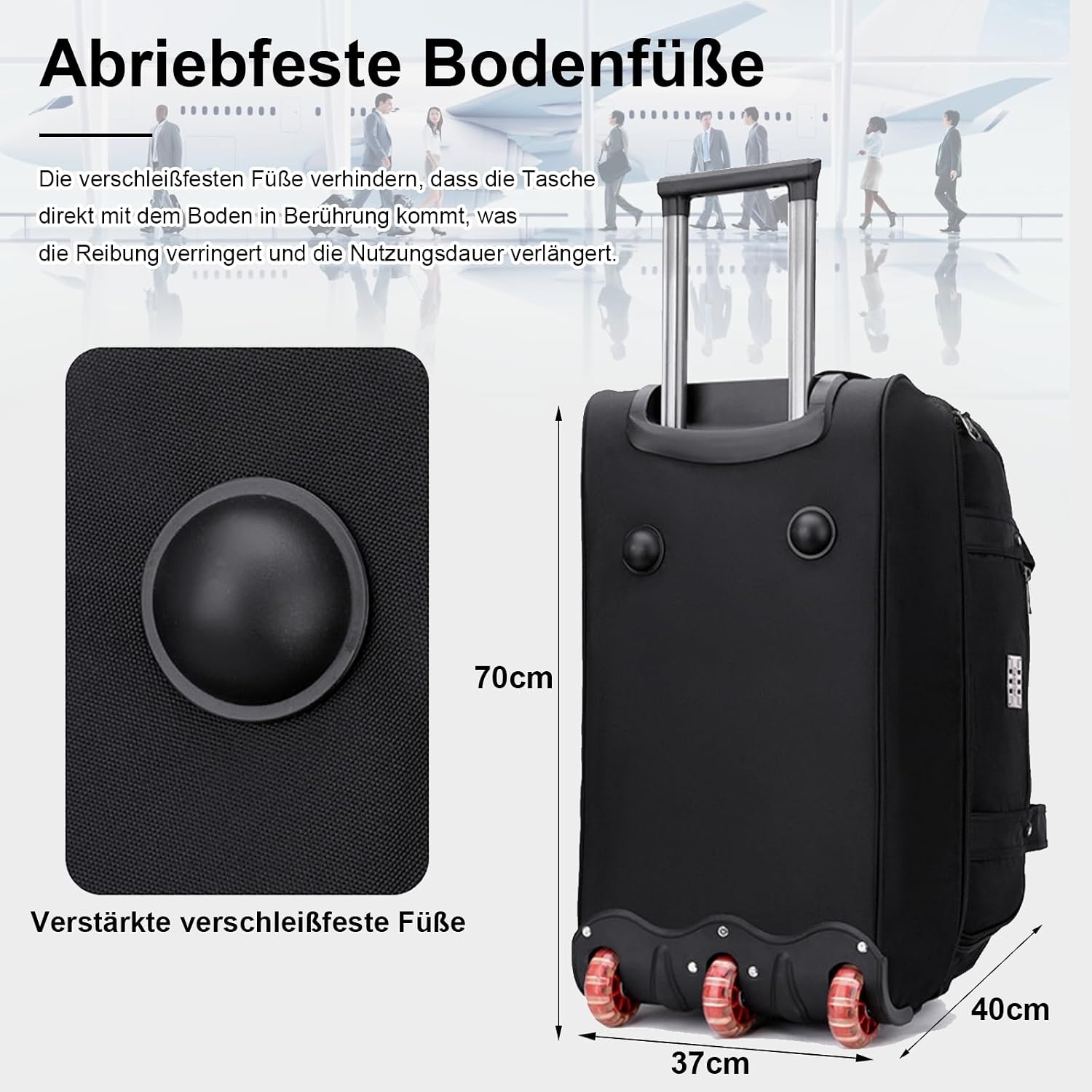 3-in-1 reistas met wieltjes, groot (handtassen, rugzakken + trolley, 3 wielen), 80 liter, sporttas met wielen, uitbreidbaar, voor dames en heren, zwart, 3 kg