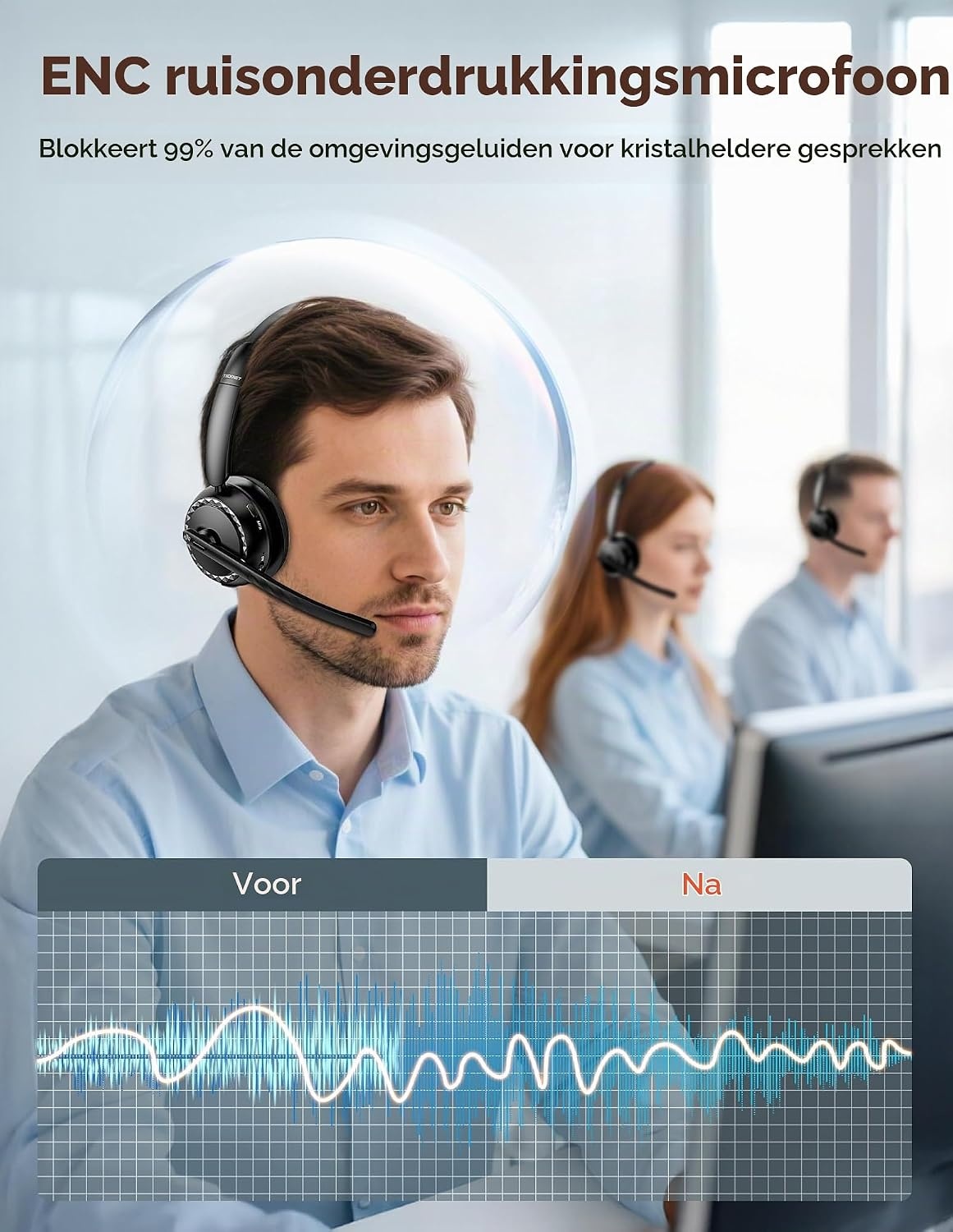 TECKNET V5.3 Bluetooth-headset met microfoon, draadloze headset met AI ruisonderdrukkende microfoon, laadstation, USB-dongle, 55+ uur accu, oplaadbare on-ear hoofdtelefoon voor kantoor, thuis