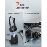 TECKNET V5.3 Bluetooth-headset met microfoon, draadloze headset met AI ruisonderdrukkende microfoon, laadstation, USB-dongle, 55+ uur accu, oplaadbare on-ear hoofdtelefoon voor kantoor, thuis