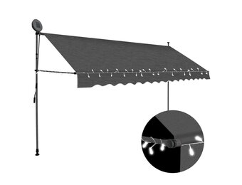 vidaXL Luifel handmatig uitschuifbaar met LED 400 cm antracietkleurig