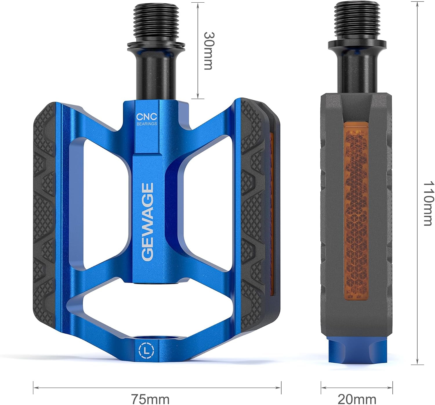 GEWAGE Fietspedalen van aluminium, klein en licht, 3 afgedichte lagers, chromoly-as, antislip platformpedalen met reflector, MTB, trekking, stadsfiets en kinderfiets