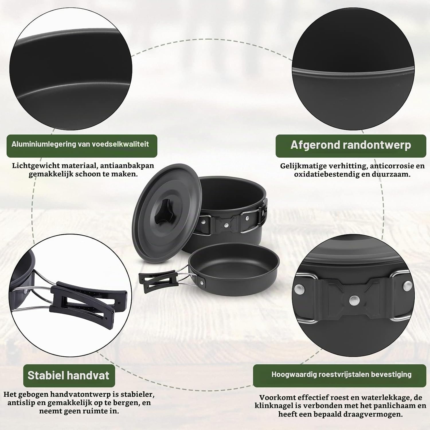 Campingkookgerei, set outdoor servies, opvouwbare kookpannenset, steelpan, pan, theepot voor outdoor, picknick, camping, wandelen