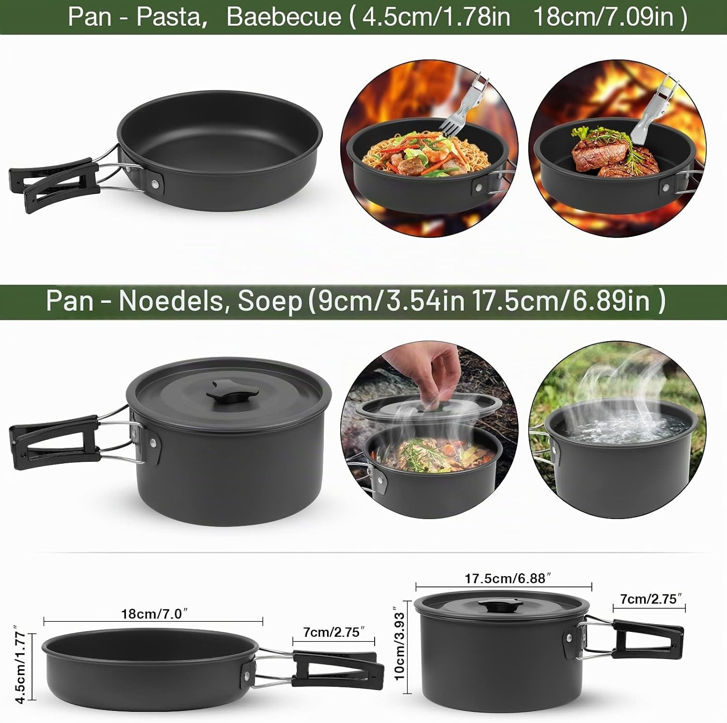 Campingkookgerei, set outdoor servies, opvouwbare kookpannenset, steelpan, pan, theepot voor outdoor, picknick, camping, wandelen