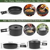 Campingkookgerei, set outdoor servies, opvouwbare kookpannenset, steelpan, pan, theepot voor outdoor, picknick, camping, wandelen