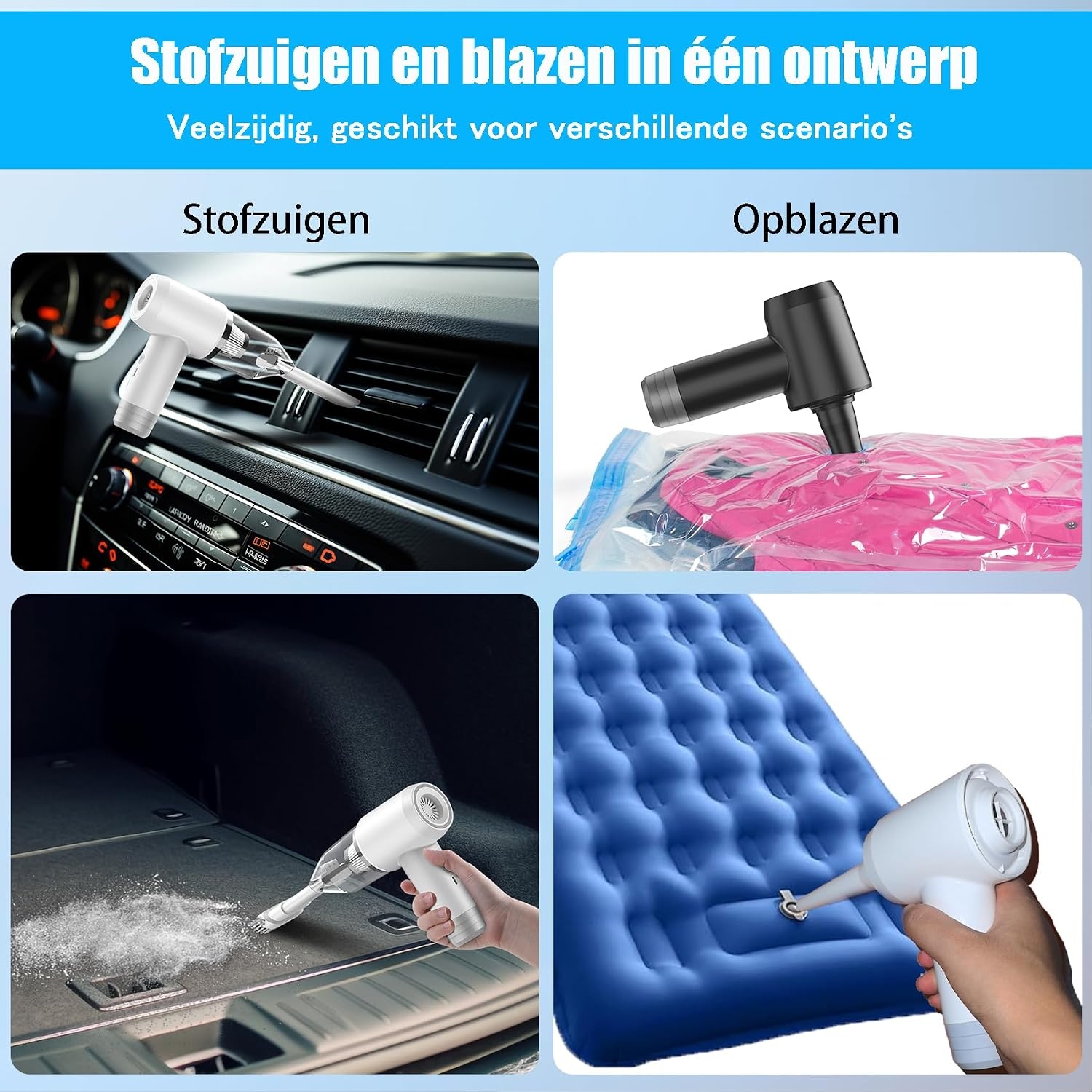 Handstofzuiger, 12000Pa Handstofzuiger Batterij 6 in 1 Batterij Stofzuiger 360 g Handstofzuiger Snoerloze 18650 Draadloze Handstofzuiger Multifunctioneel voor Auto, Keuken en Kantoor