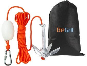 BeGrit Anker met anker, 0,7kg, gegalvaniseerd ankerset met 10 m scheurvaste ankertouw ø 6 mm & ankerbouw bal set