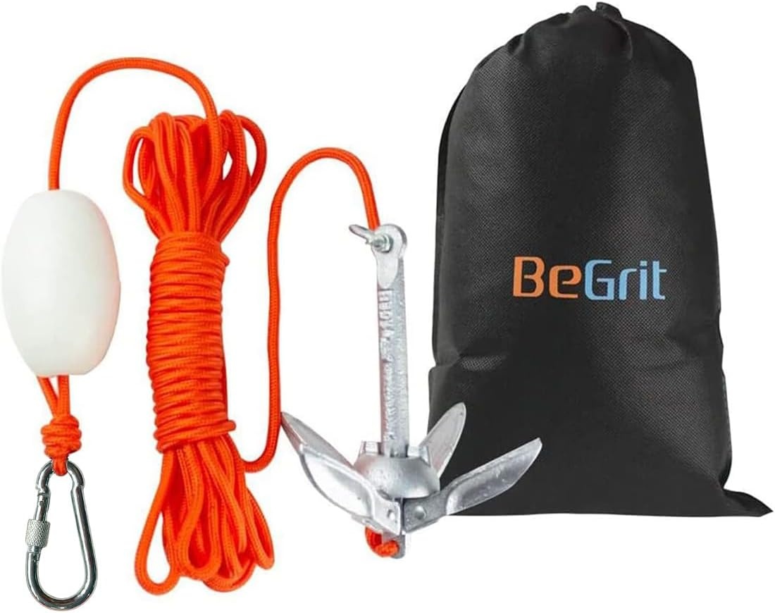 BeGrit Anker met anker, 0,7kg, gegalvaniseerd ankerset met 10 m scheurvaste ankertouw ø 6 mm & ankerbouw bal set