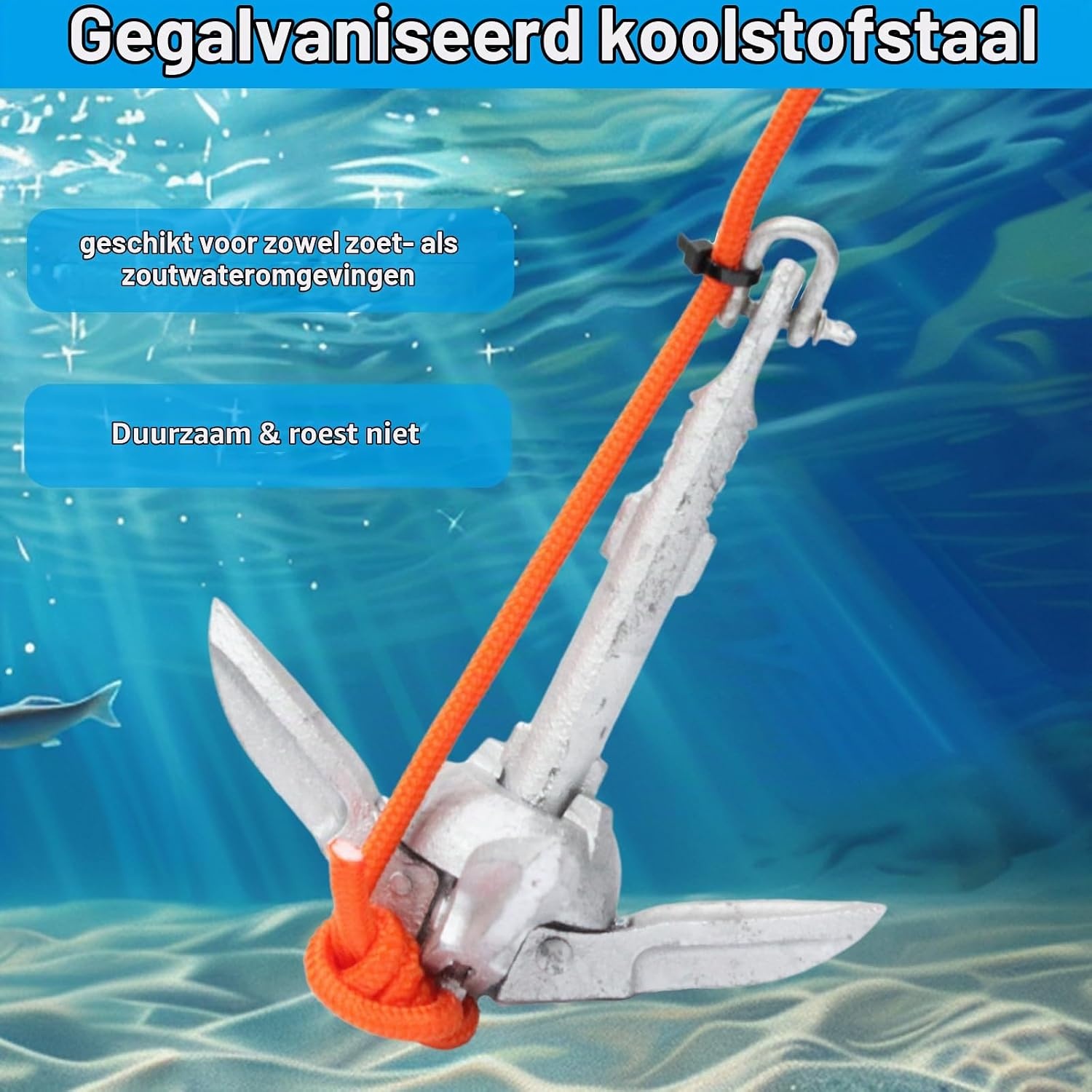 BeGrit Anker met anker, 0,7kg, gegalvaniseerd ankerset met 10 m scheurvaste ankertouw ø 6 mm & ankerbouw bal set