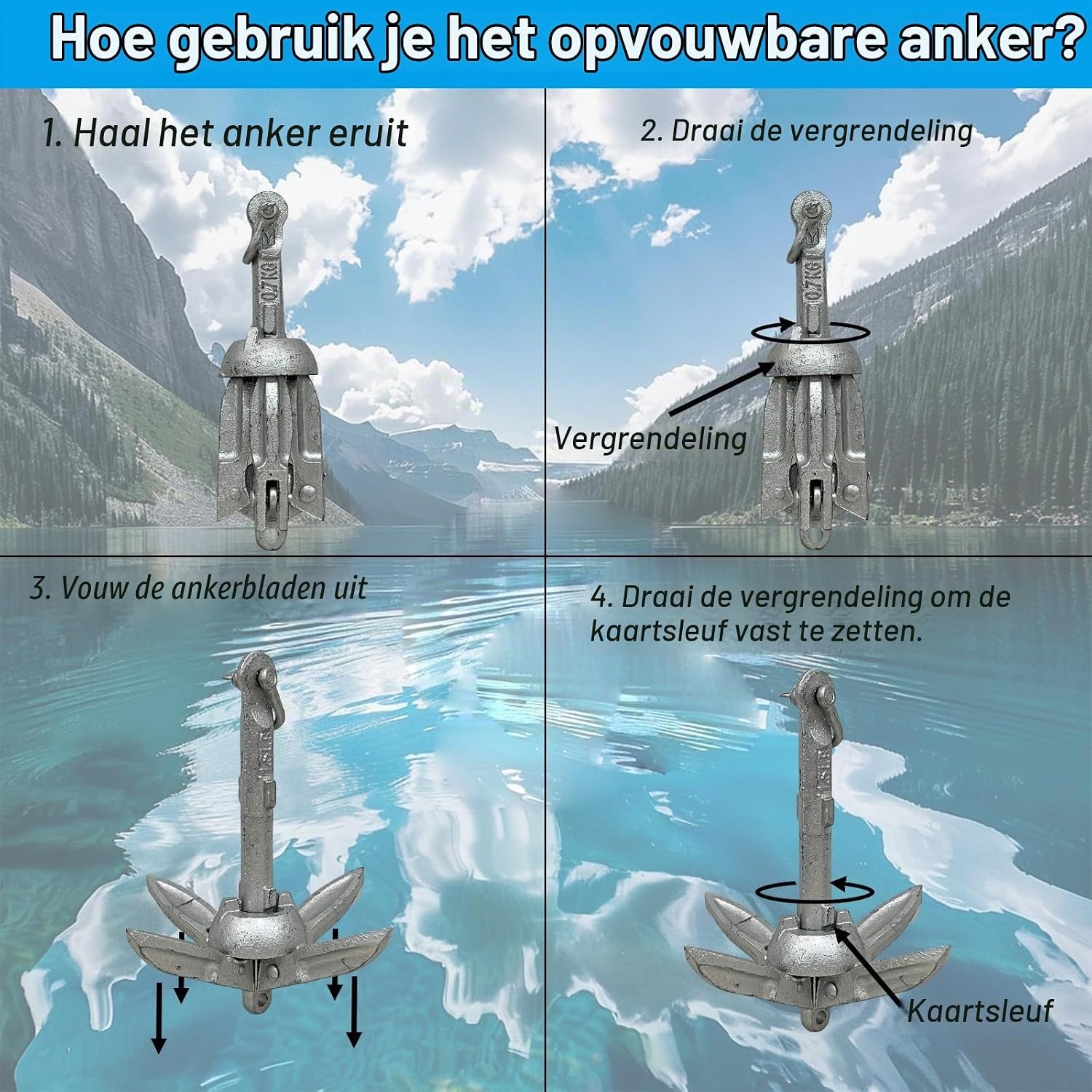 BeGrit Anker met anker, 0,7kg, gegalvaniseerd ankerset met 10 m scheurvaste ankertouw ø 6 mm & ankerbouw bal set