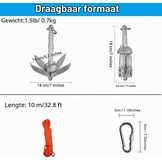BeGrit Anker met anker, 0,7kg, gegalvaniseerd ankerset met 10 m scheurvaste ankertouw ø 6 mm & ankerbouw bal set