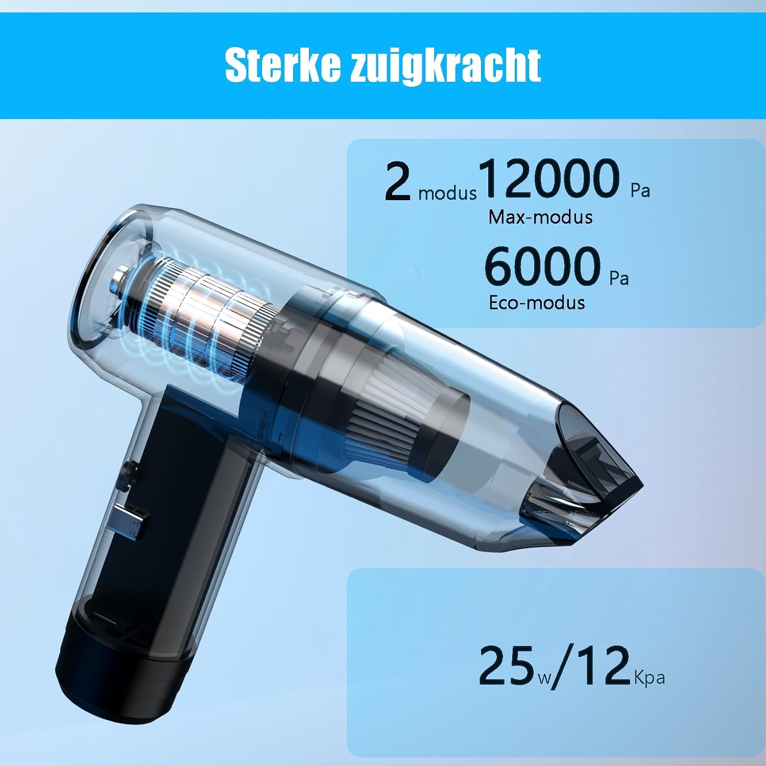 Handstofzuiger, 12000Pa Handstofzuiger Batterij 6 in 1 Batterij Stofzuiger 360 g Handstofzuiger Snoerloze 18650 Draadloze Handstofzuiger Multifunctioneel voor Auto, Keuken en Kantoor