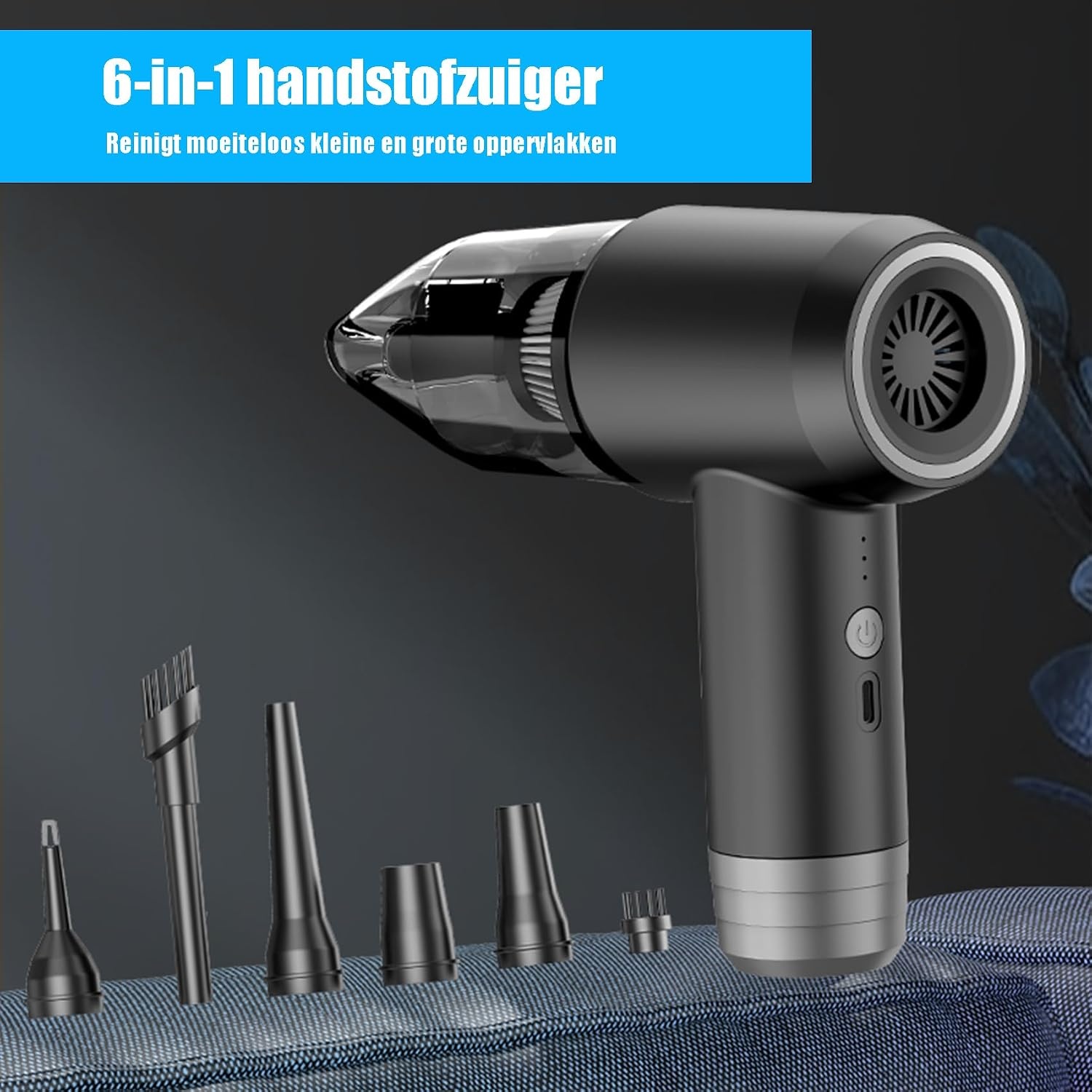 Handstofzuiger, 12000Pa Handstofzuiger Batterij 6 in 1 Batterij Stofzuiger 360 g Handstofzuiger Snoerloze 18650 Draadloze Handstofzuiger Multifunctioneel voor Auto, Keuken en Kantoor