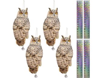 Lifreer 4 STKS Reflecterende Bird Scarer Apparaten Uil Opknoping Decoratie Nep Controle Apparaat met Reflecterende Tape om Vogels Weg Van Tuin Patio Zwembad te schrikken