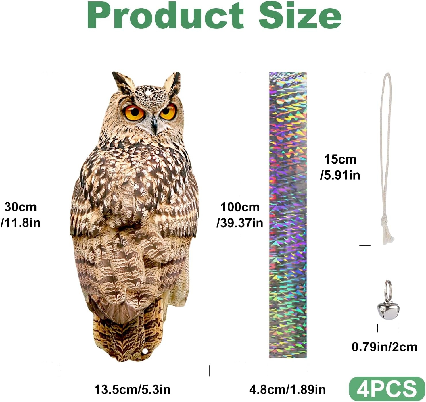 Lifreer 4 STKS Reflecterende Bird Scarer Apparaten Uil Opknoping Decoratie Nep Controle Apparaat met Reflecterende Tape om Vogels Weg Van Tuin Patio Zwembad te schrikken