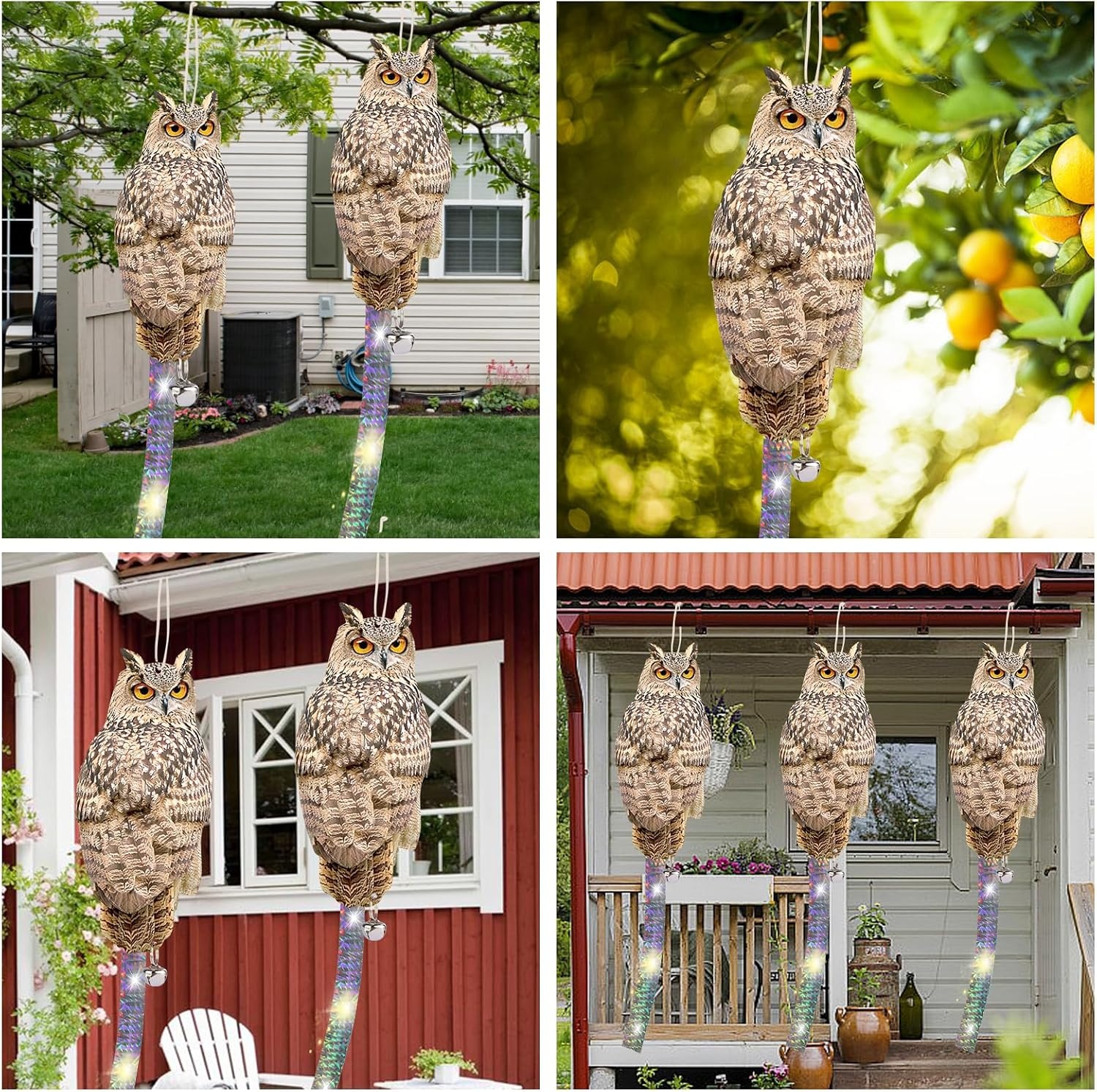 Lifreer 4 STKS Reflecterende Bird Scarer Apparaten Uil Opknoping Decoratie Nep Controle Apparaat met Reflecterende Tape om Vogels Weg Van Tuin Patio Zwembad te schrikken