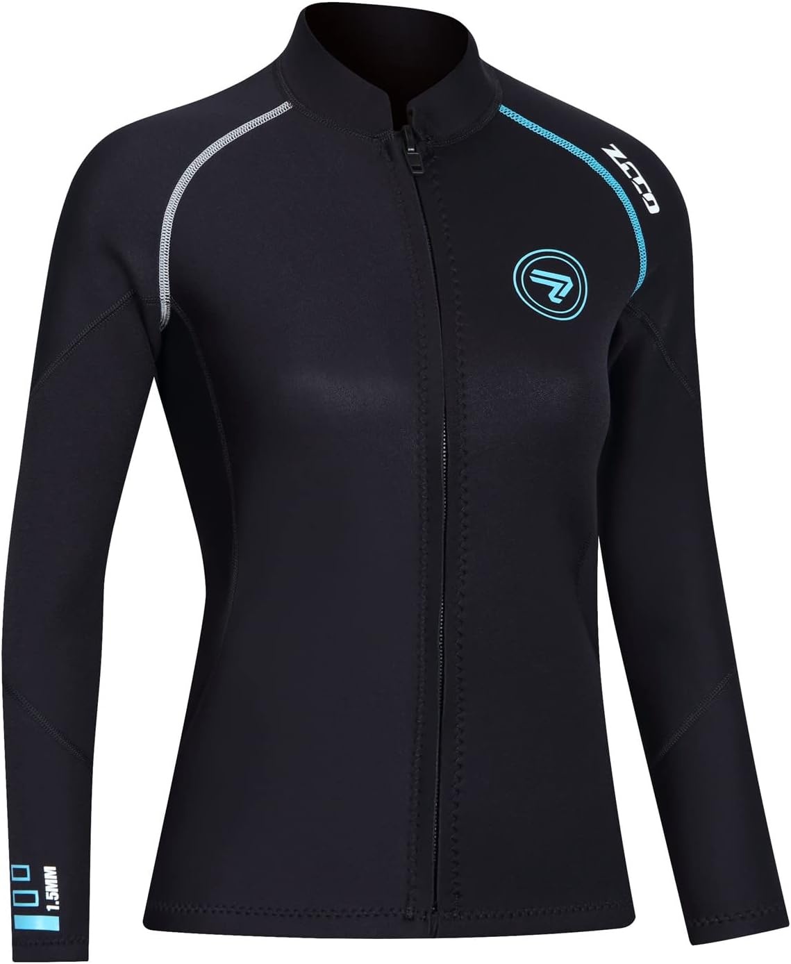 Wetsuit Top heren 1,5 mm neopreen wetsuits jas, rits aan de voorkant lange mouwen duikpak voor zwemmen, snorkelen, duiken, surfen