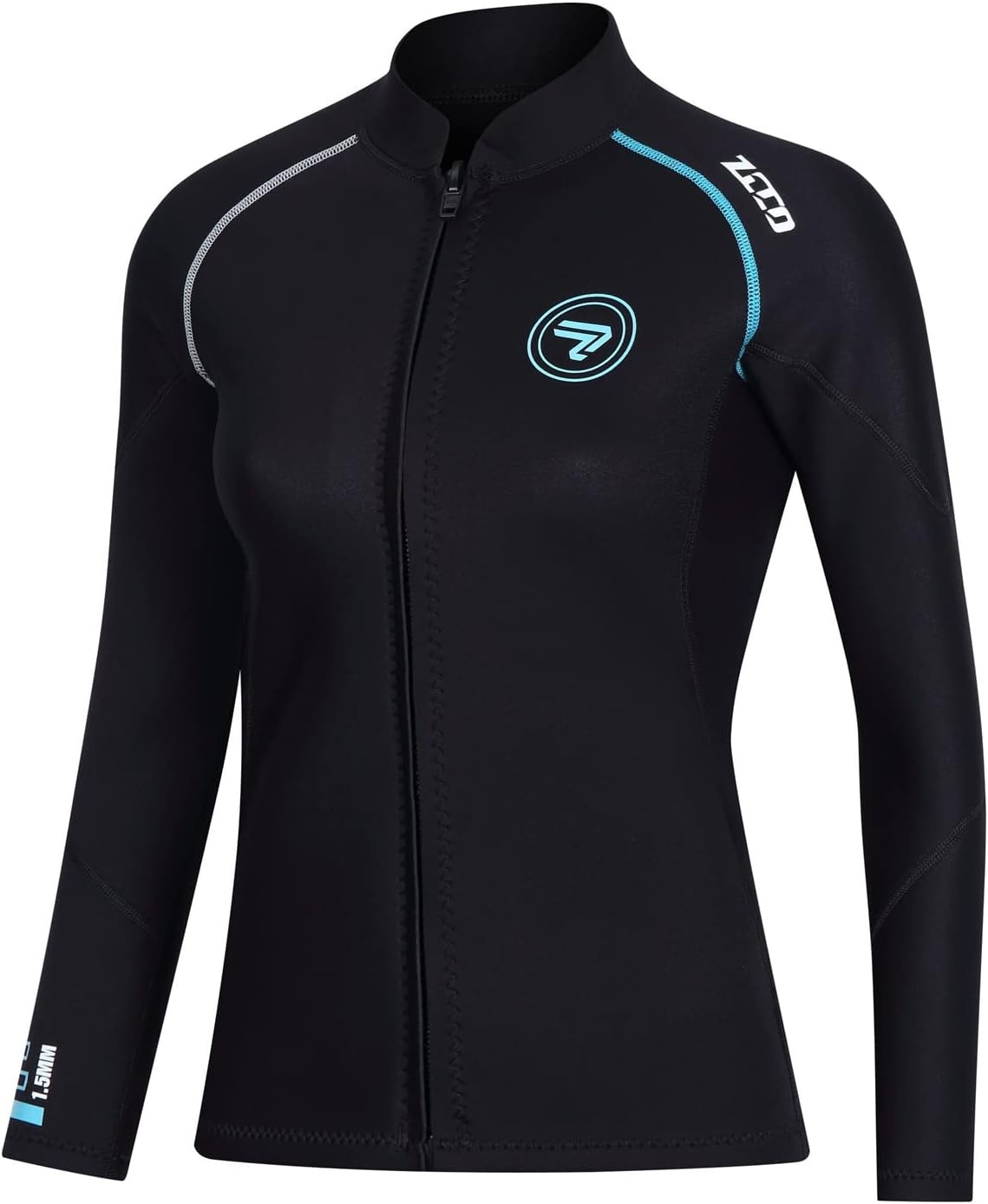 Wetsuit Top heren 1,5 mm neopreen wetsuits jas, rits aan de voorkant lange mouwen duikpak voor zwemmen, snorkelen, duiken, surfen