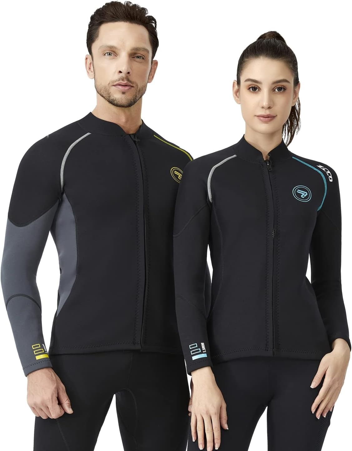 Wetsuit Top heren 1,5 mm neopreen wetsuits jas, rits aan de voorkant lange mouwen duikpak voor zwemmen, snorkelen, duiken, surfen