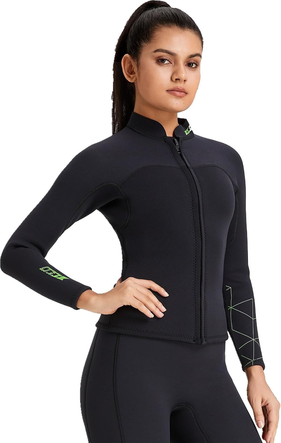 Wetsuit Top heren 1,5 mm neopreen wetsuits jas, rits aan de voorkant lange mouwen duikpak voor zwemmen, snorkelen, duiken, surfen