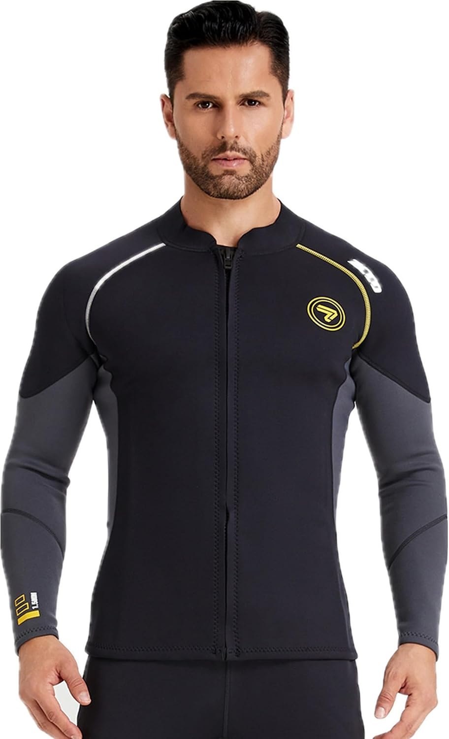 Wetsuit Top heren 1,5 mm neopreen wetsuits jas, rits aan de voorkant lange mouwen duikpak voor zwemmen, snorkelen, duiken, surfen