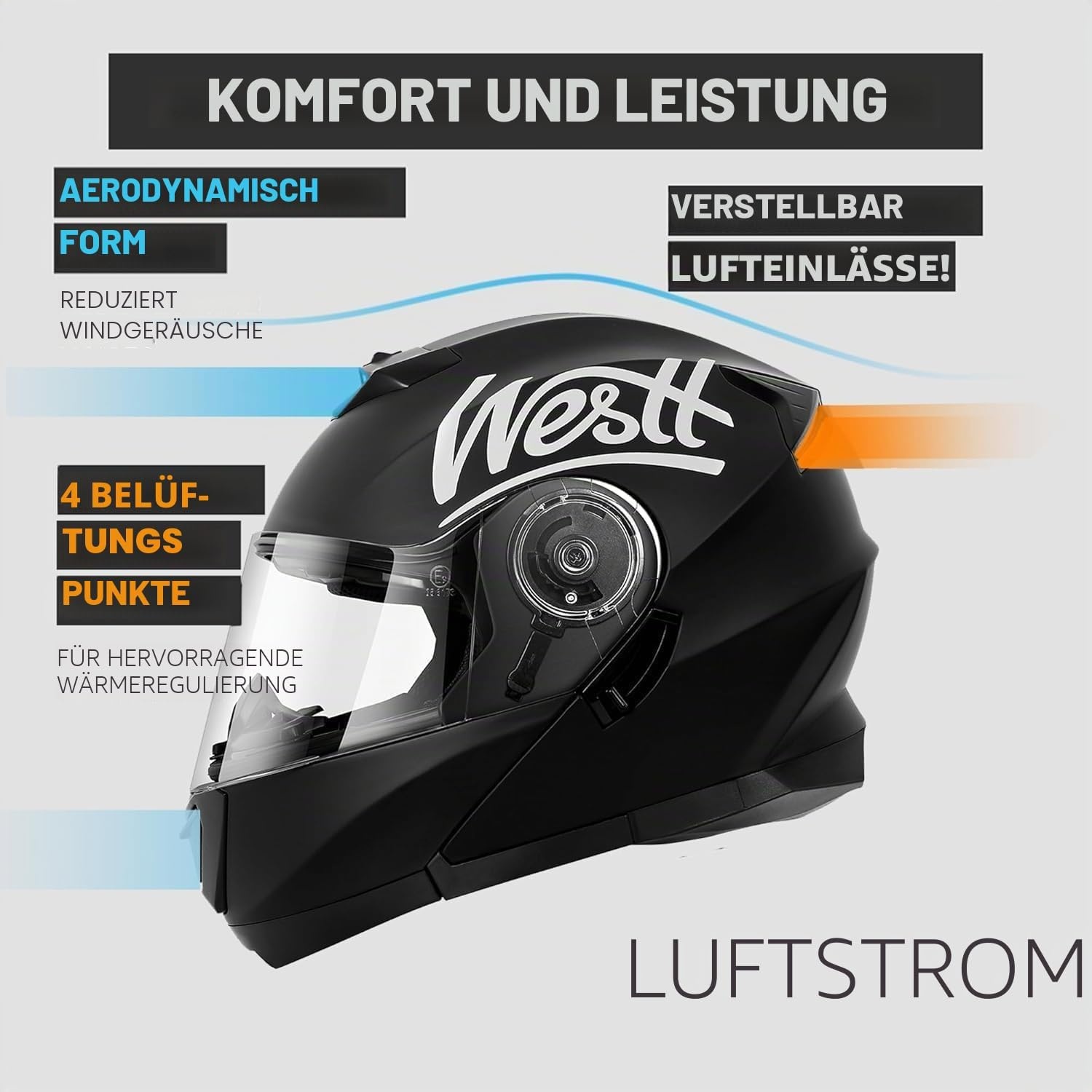Westt Torque X Systeemhelm - Motorhelm met Zonneklep - ECE 22.06 - Matzwart
