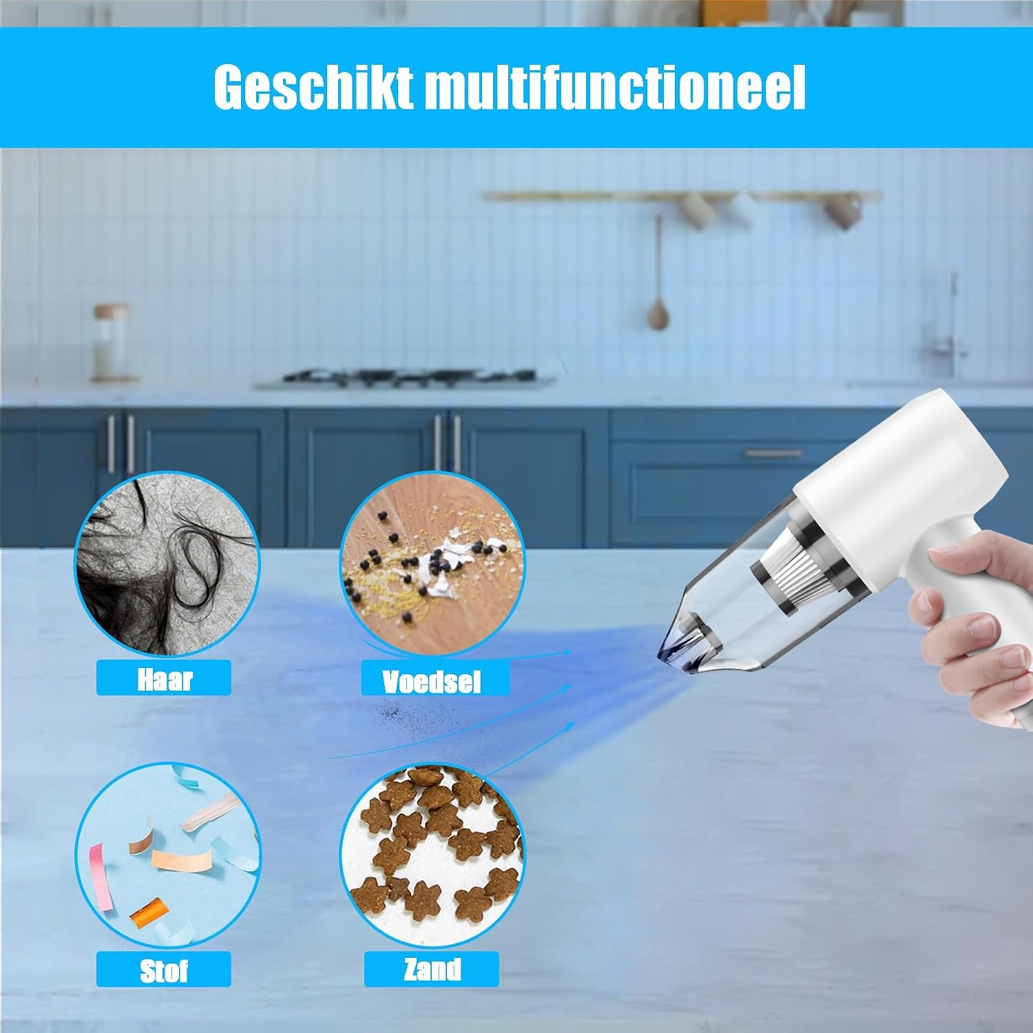 Handstofzuiger, 12000Pa Handstofzuiger Batterij 6 in 1 Batterij Stofzuiger 360 g Handstofzuiger Snoerloze 18650 Draadloze Handstofzuiger Multifunctioneel voor Auto, Keuken en Kantoor