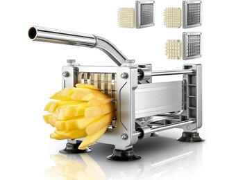 FOHRER Frietsnijder, roestvrij staal, professionele handmatige aardappelsnijder met 13, 9, 6 mm messen van roestvrij staal, frietsnijder voor hele aardappelen, wortelen, komkommers, uien, zilver