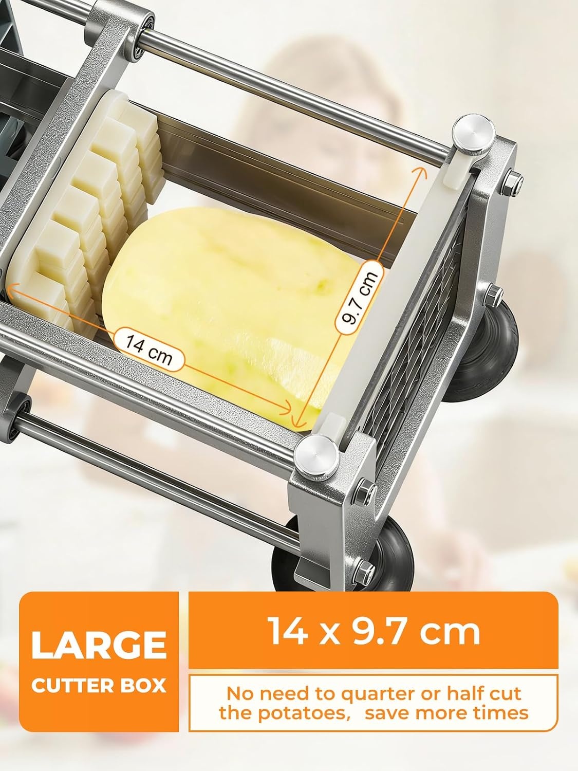 FOHRER Frietsnijder, roestvrij staal, professionele handmatige aardappelsnijder met 13, 9, 6 mm messen van roestvrij staal, frietsnijder voor hele aardappelen, wortelen, komkommers, uien, zilver
