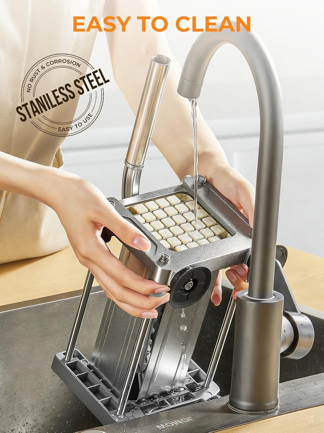 FOHRER Frietsnijder, roestvrij staal, professionele handmatige aardappelsnijder met 13, 9, 6 mm messen van roestvrij staal, frietsnijder voor hele aardappelen, wortelen, komkommers, uien, zilver