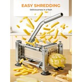 FOHRER Frietsnijder, roestvrij staal, professionele handmatige aardappelsnijder met 13, 9, 6 mm messen van roestvrij staal, frietsnijder voor hele aardappelen, wortelen, komkommers, uien, zilver