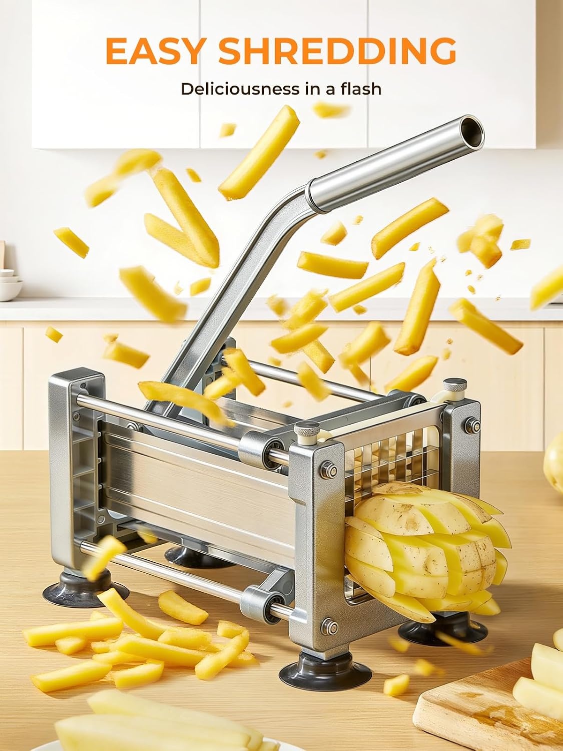 FOHRER Frietsnijder, roestvrij staal, professionele handmatige aardappelsnijder met 13, 9, 6 mm messen van roestvrij staal, frietsnijder voor hele aardappelen, wortelen, komkommers, uien, zilver
