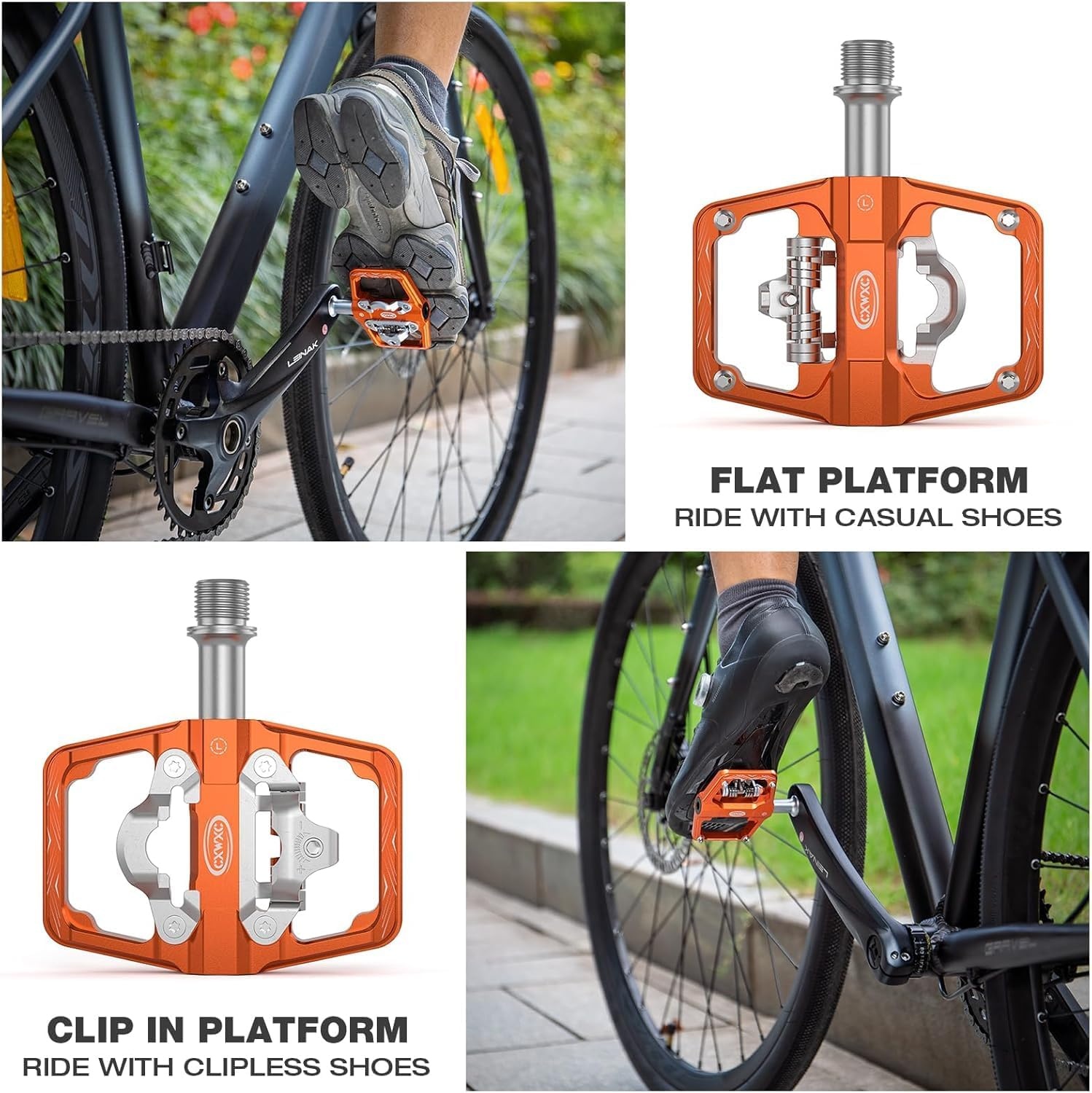 CXWXC Mountainbike pedalen compatibel met Shimano SPD cleats - Dubbelzijdige platform- en klikpedalen, 9/16” fiets platform- en klikpedalen voor race-, MTB- en hybridefietsen