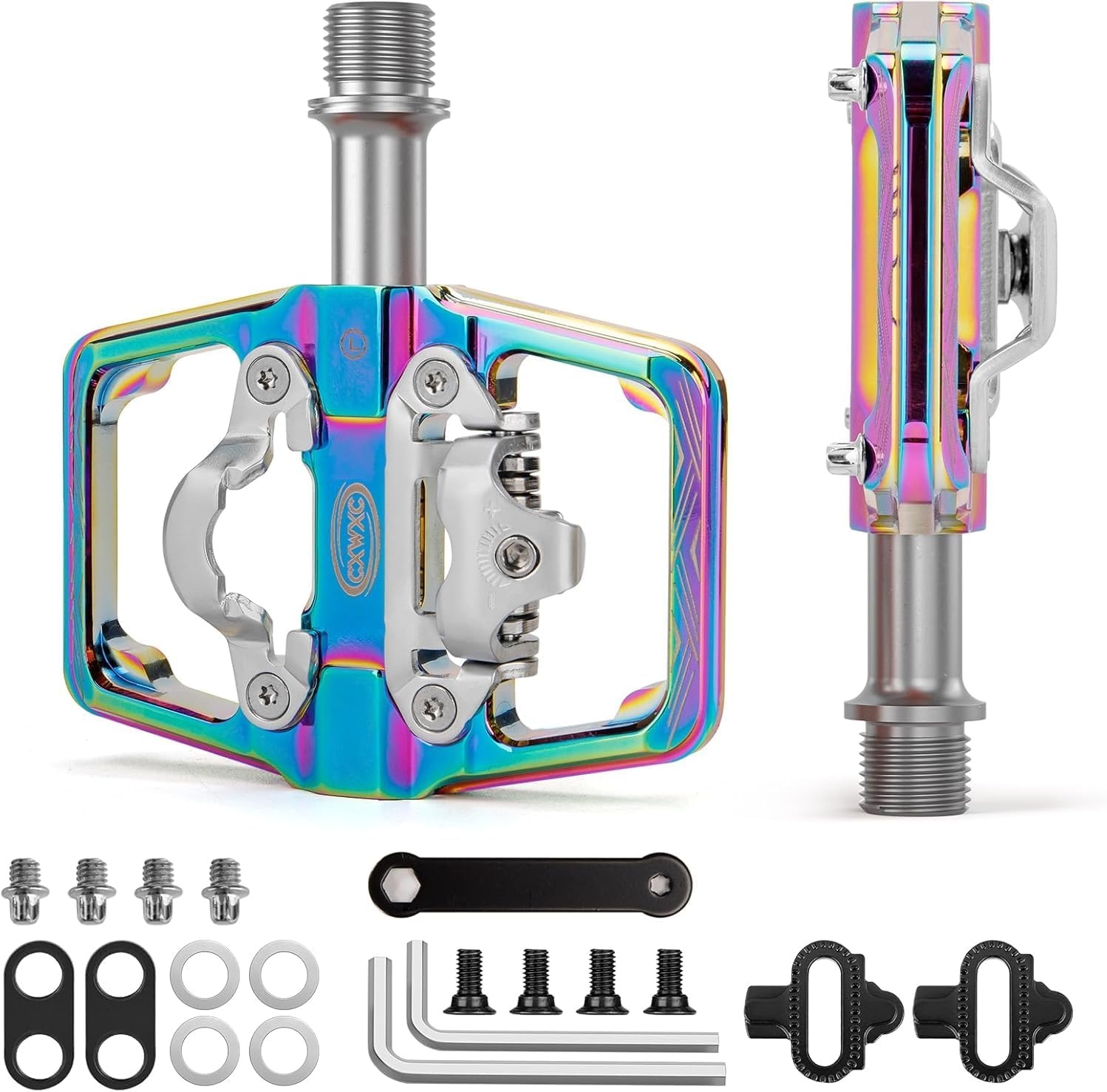 CXWXC Mountainbike pedalen compatibel met Shimano SPD cleats - Dubbelzijdige platform- en klikpedalen, 9/16” fiets platform- en klikpedalen voor race-, MTB- en hybridefietsen