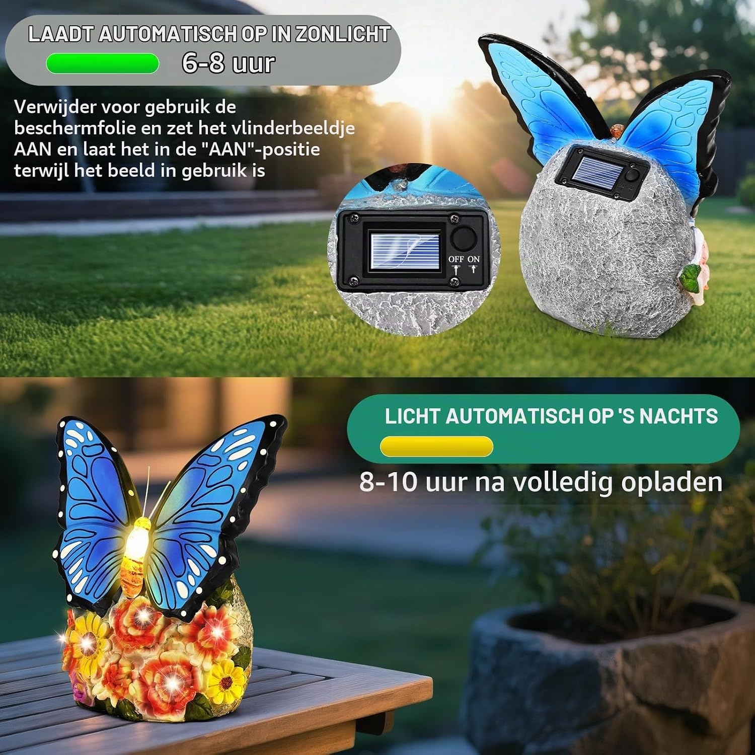 Linkax Tuinfiguren op zonne-energie, vlinder, tuindecoratie voor buiten, met ledlicht, verjaardagscadeau voor vrouwen, vriendin, paasgeschenken, volwassenen, thuis, balkon, decoratie, moederdagcadeau
