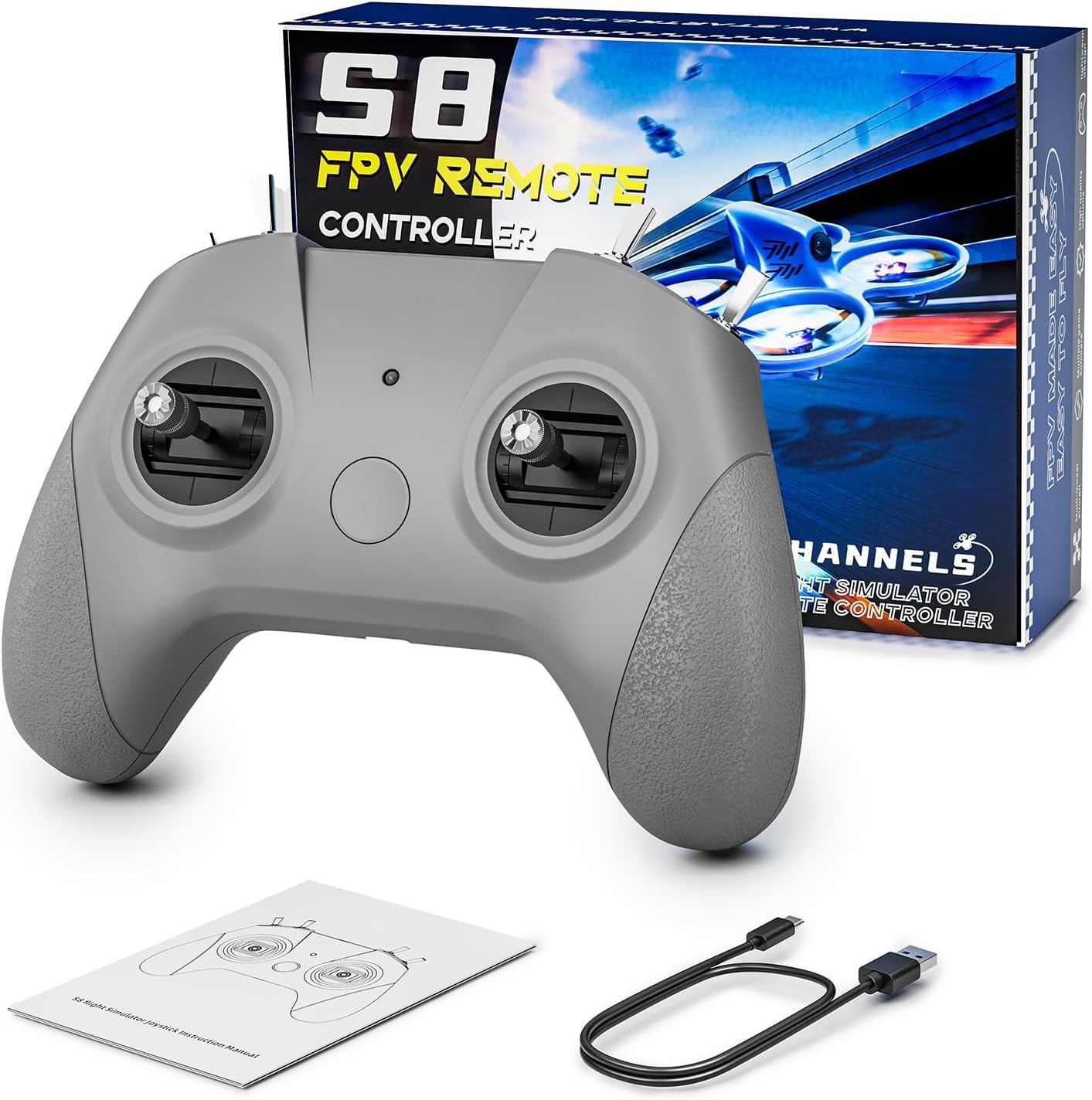 S8 Pro RC vlucht simulator afstandsbediening, 8 kanalen FPV drone game-controller voor PhoenixRC/Realflight/FreeRider/DJI Virtual Flight, type-C naar Type-C/OTG, beginners pilotentrainingen ervaring