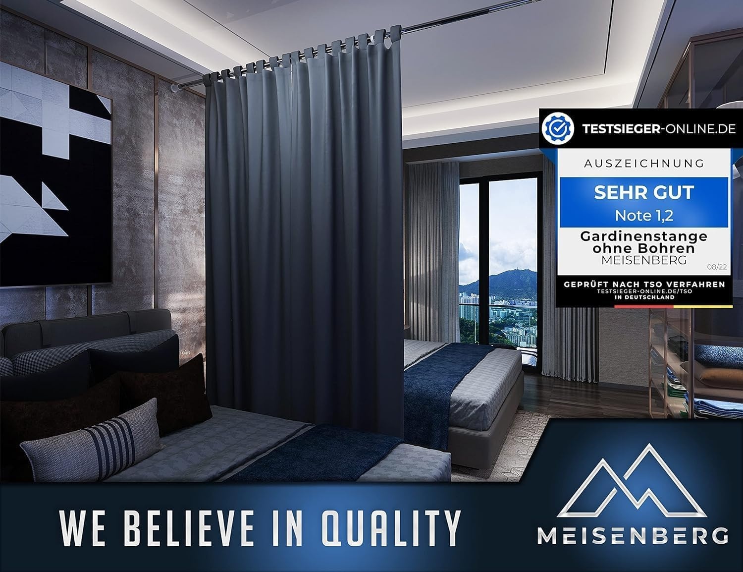MEISENBERG Douchegordijnstang zonder boren - Verstelbaar 210-260 cm - Grijs - 25 mm