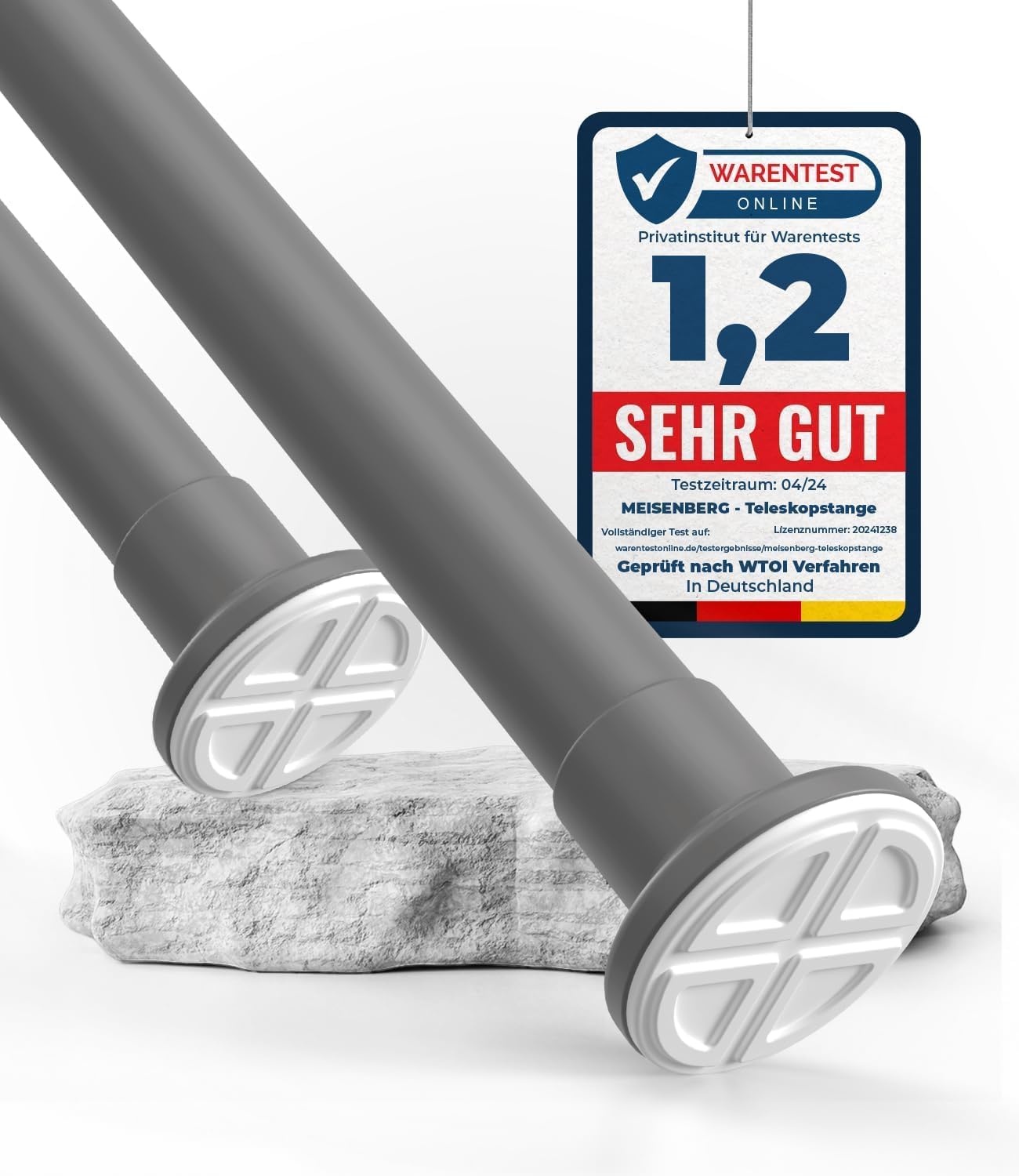 MEISENBERG Douchegordijnstang zonder boren - Verstelbaar 210-260 cm - Grijs - 25 mm