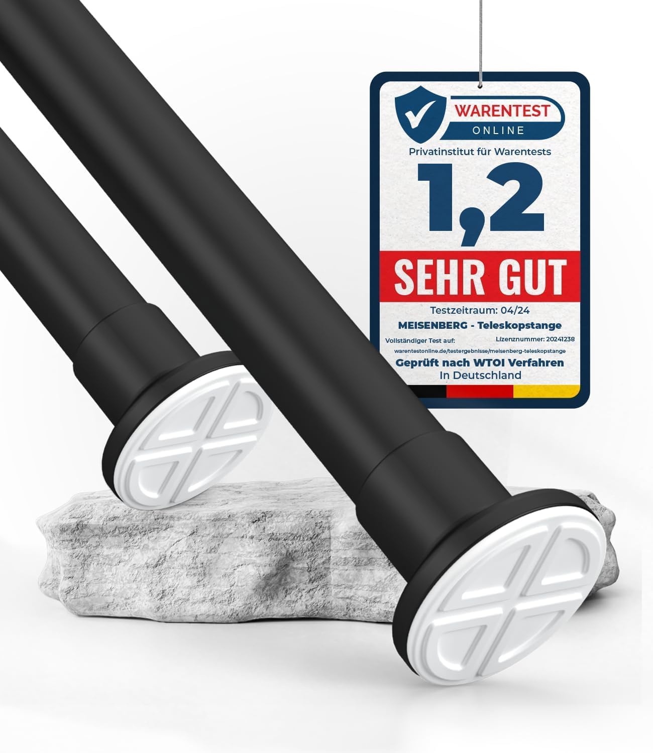 MEISENBERG Douchegordijnstang zonder boren - Verstelbaar 210-260 cm - Grijs - 25 mm