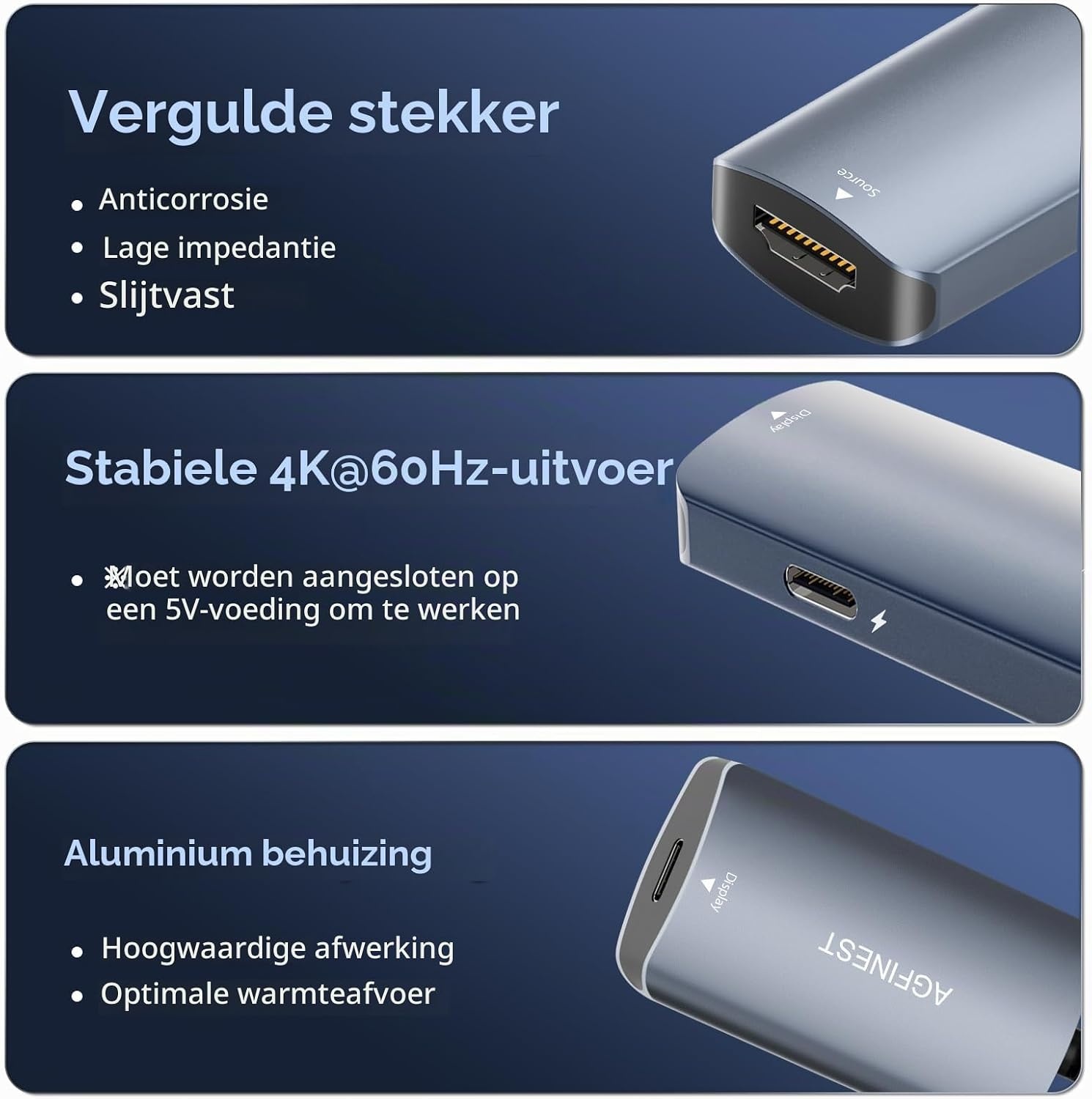 HDMI naar USB C-adapter voor AR-bril - 4K @60Hz HDMI-bron naar USB-C Display Converter, aluminium behuizing, voor PS5/4, Xbox, Switch, laptop, Fire TV Cube naar XREAL, Rokid, RayNeo, Viture, draagbare