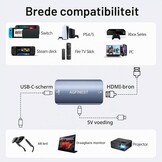 HDMI naar USB C-adapter voor AR-bril - 4K @60Hz HDMI-bron naar USB-C Display Converter, aluminium behuizing, voor PS5/4, Xbox, Switch, laptop, Fire TV Cube naar XREAL, Rokid, RayNeo, Viture, draagbare