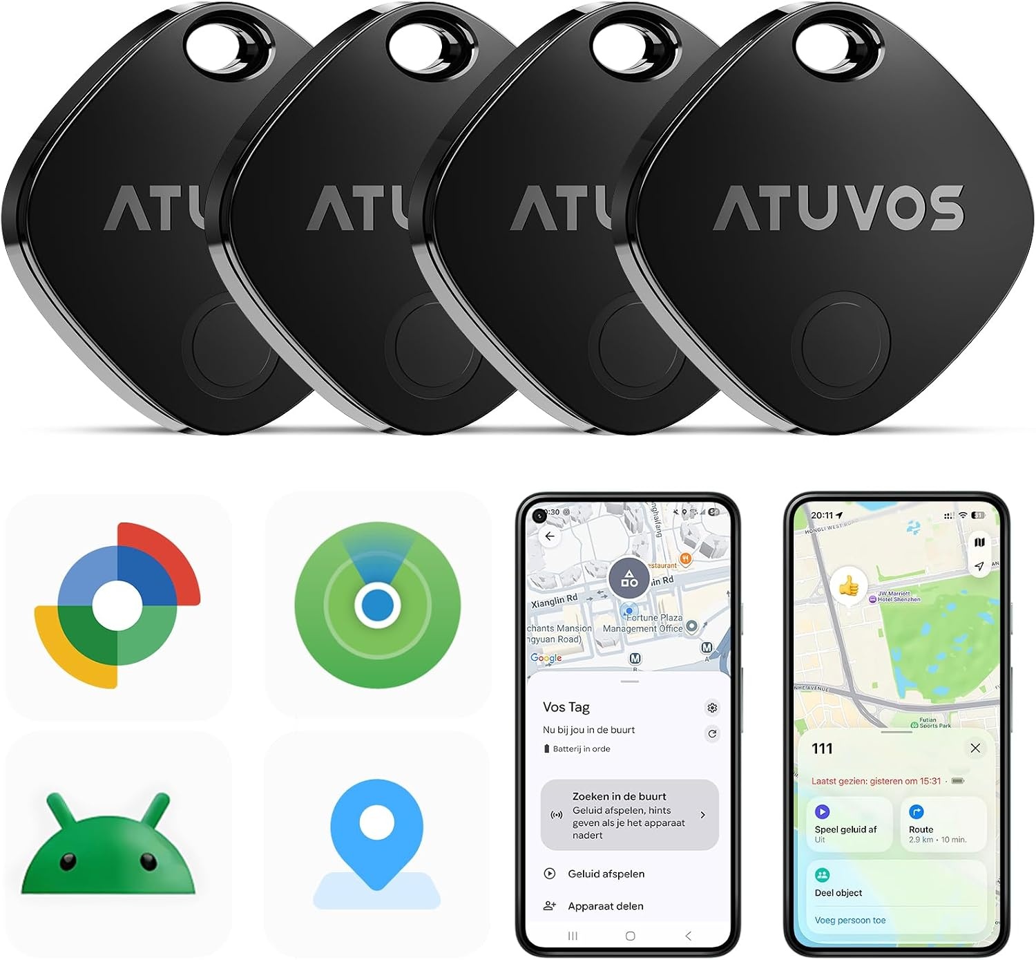 ATUVOS Smart Tag Pro - Bluetooth Tracker voor Apple Zoek mijn & Google Zoek mijn apparaat - 2 Pack