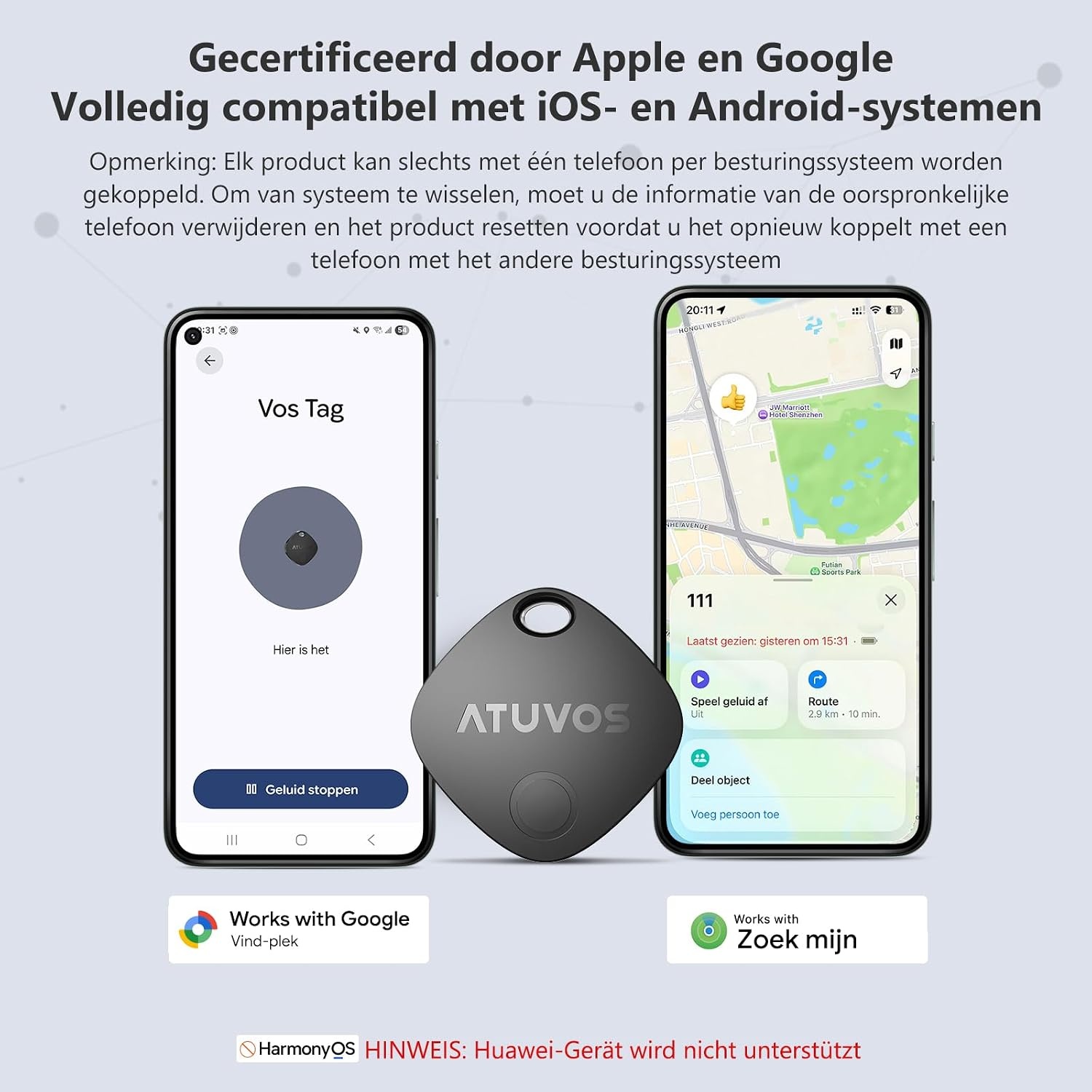ATUVOS Smart Tag Pro - Bluetooth Tracker voor Apple Zoek mijn & Google Zoek mijn apparaat - 2 Pack
