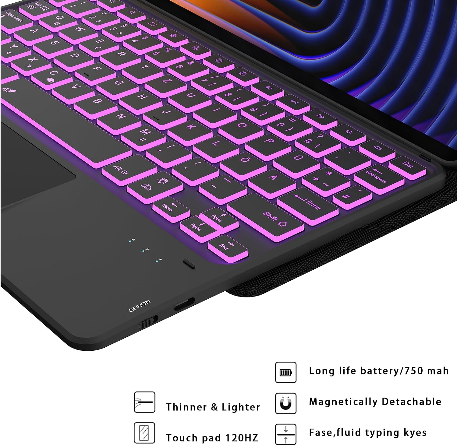ROOFEI For Xiaomi Pad 7/Pad 7 Pro 11.2 Inch Case with Keyboard: 7-Colour Lighting, Smart Touchpad, Removable QWERTZ Layout Keyboard Case with Pen Holder for Xiaomi Pad 7/Pad 7 Pro 11.2 Inch 2024