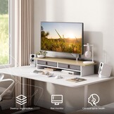 Monitorstandaard 2 Niveaus voor 1-2 Monitoren PC Laptop Printer TV | 90x23.5x14.2 cm | Met 2 Lades | Eiken | Max. 25 kg