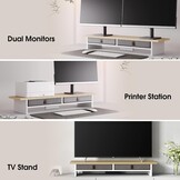 Monitorstandaard 2 Niveaus voor 1-2 Monitoren PC Laptop Printer TV | 90x23.5x14.2 cm | Met 2 Lades | Eiken | Max. 25 kg