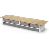 Monitorstandaard 2 Niveaus voor 1-2 Monitoren PC Laptop Printer TV | 90x23.5x14.2 cm | Met 2 Lades | Eiken | Max. 25 kg