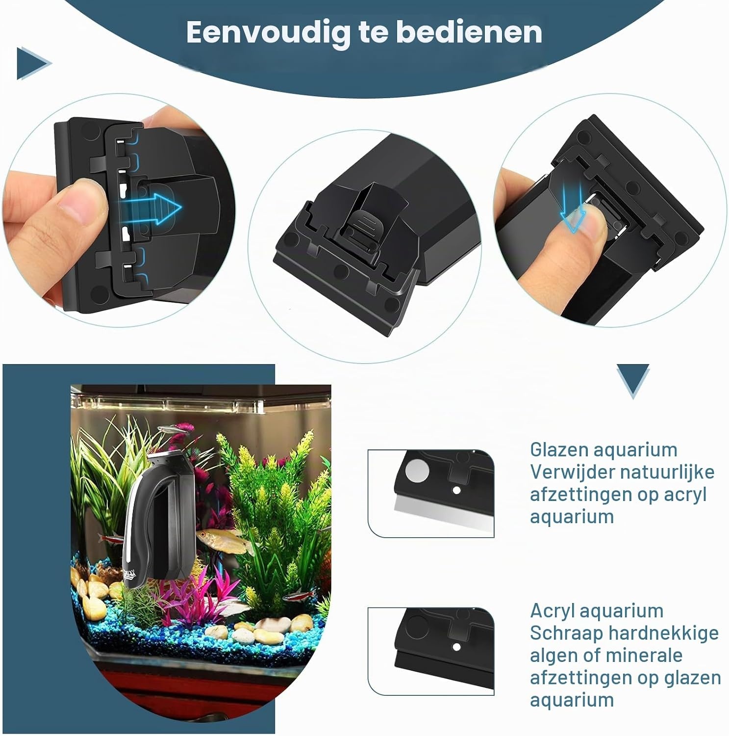 AQQA Aquariummagneet, reinigingsborstel, glasreiniging, magnetische borstel voor aquaria met schraper voor aquaria met een maximale dikte van 2,5 cm - Maat 1 unité (Lot de 1)