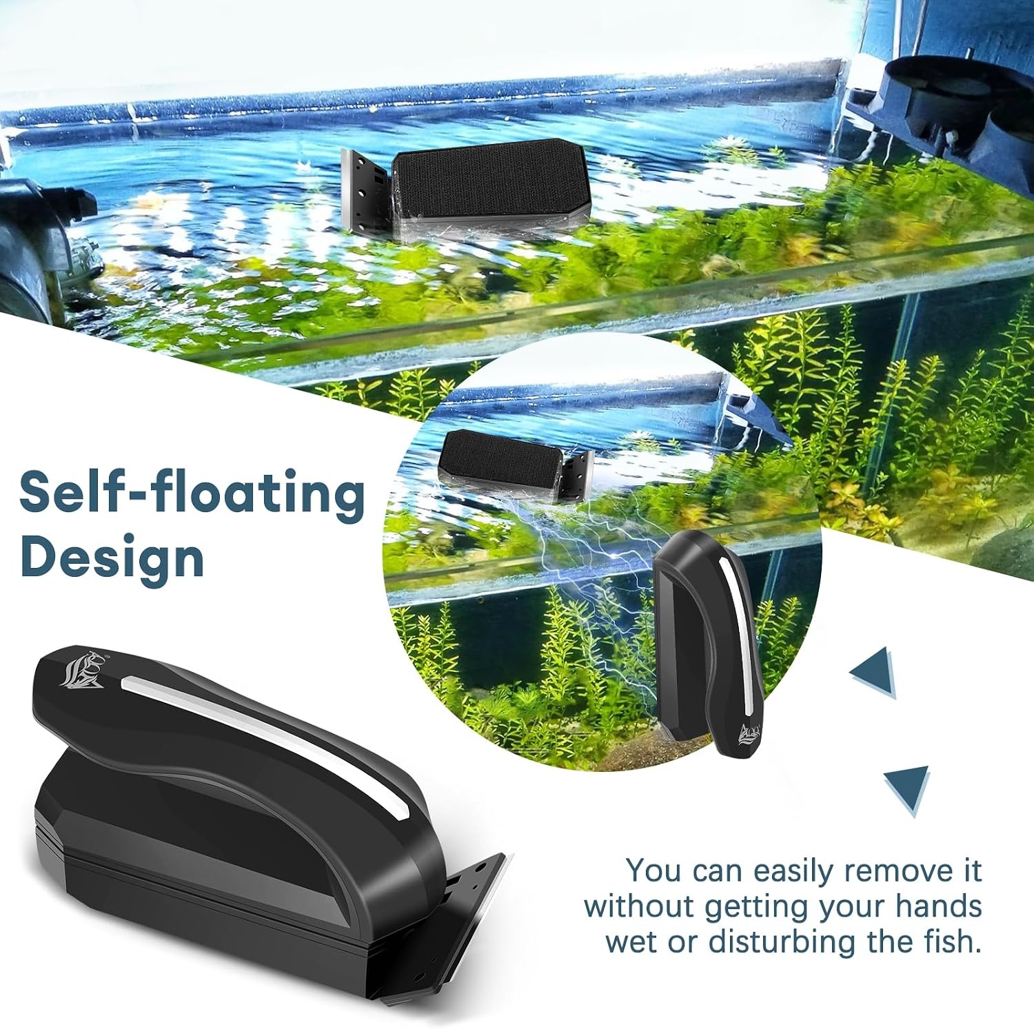 AQQA Aquariummagneet, reinigingsborstel, glasreiniging, magnetische borstel voor aquaria met schraper voor aquaria met een maximale dikte van 2,5 cm - Maat 1 unité (Lot de 1)