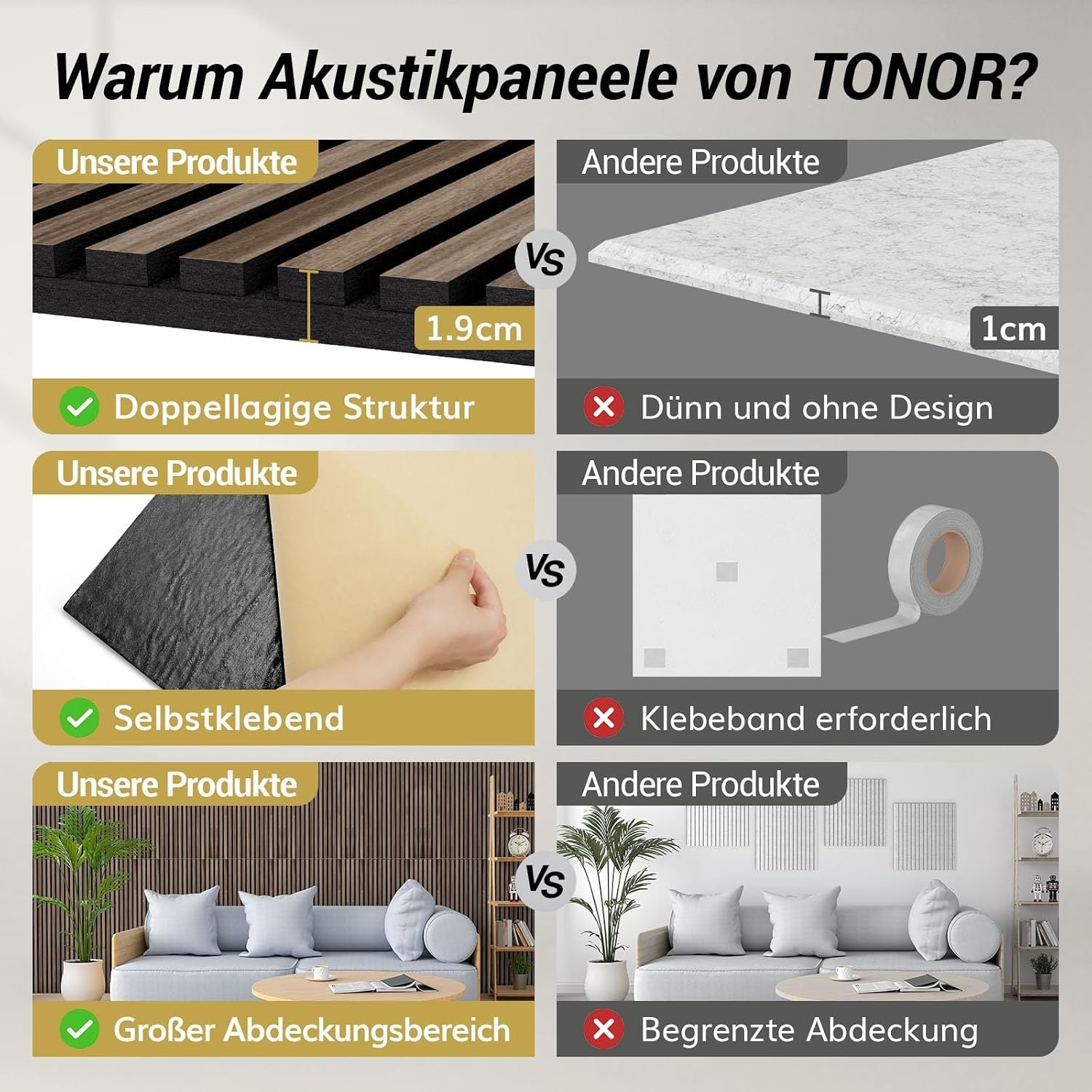 TONOR Zelfklevende Akoestische Wandpanelen 120x60x1,9 cm Walnoot - 2 stuks