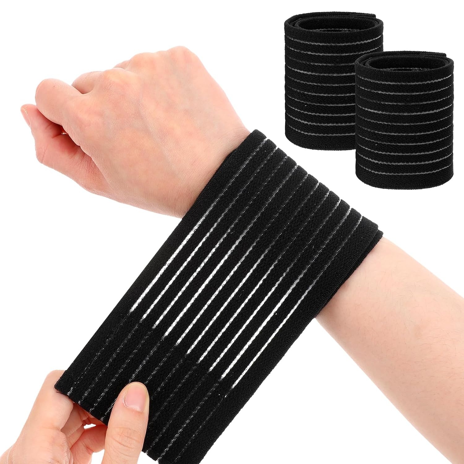 Ouligay 2 stuks elastische polsbandages sport handbandage pols polsbandage ademende klittenbandsluiting polssteun voor fitnessstudio tennis krachttraining mannen vrouwen